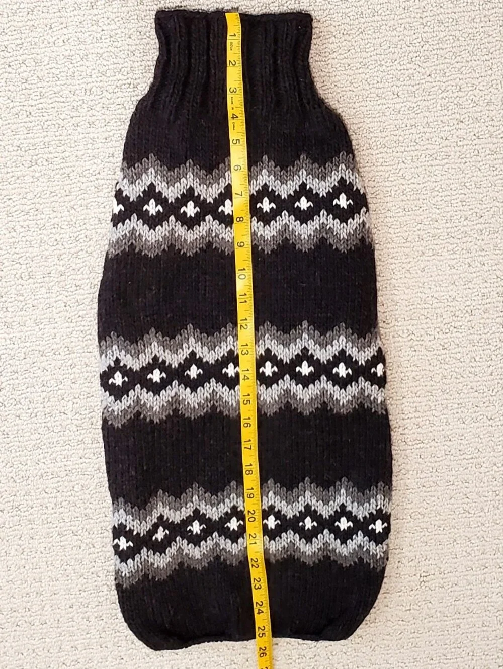 Chilly Dog Hand Knitted 100% Wool Brown, White+Gray Diamond Dog Sweater, Large